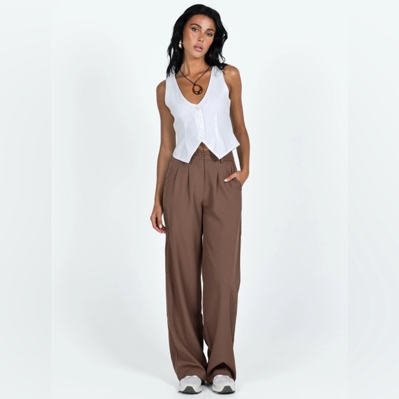 Princess Polly Archer Wide-Leg Pant - Chocolate Brown - Picture 2 of 7